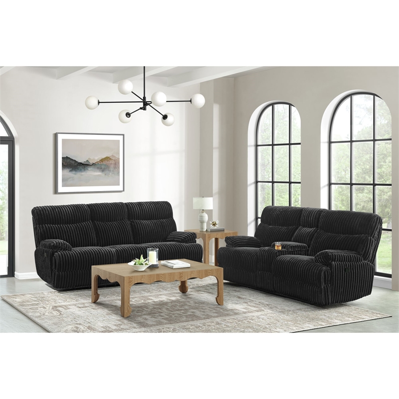 Picket House Furnishings Merrick Motion Loveseat with Console in Masis Black