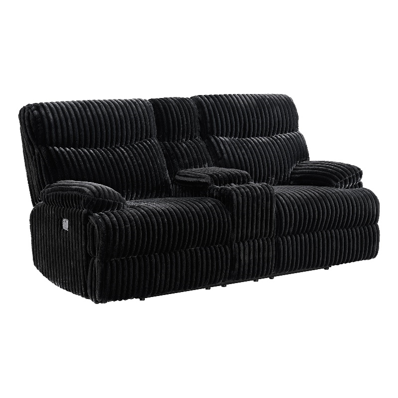 Picket House Furnishings Merrick Motion Loveseat with Console in Masis Black