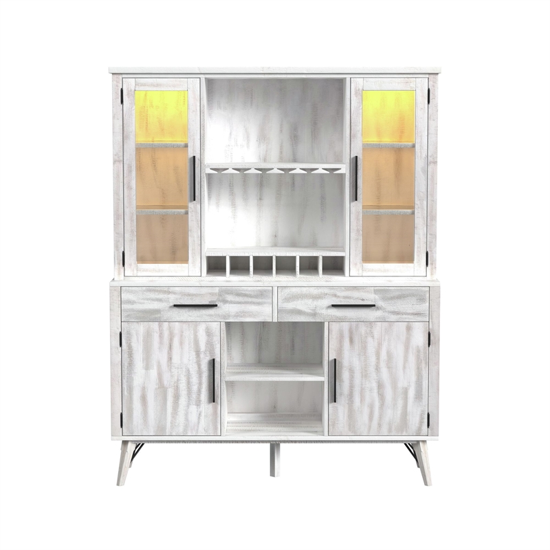 Picket House Furnishings Westwood Buffet & Hutch with LED in Rustic White