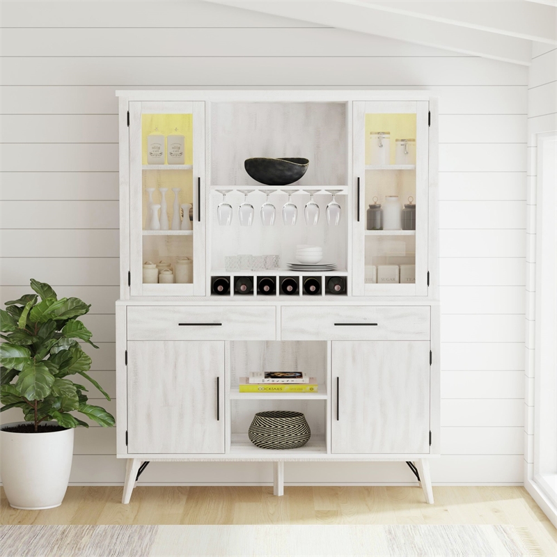 Picket House Furnishings Westwood Buffet & Hutch with LED in Rustic White