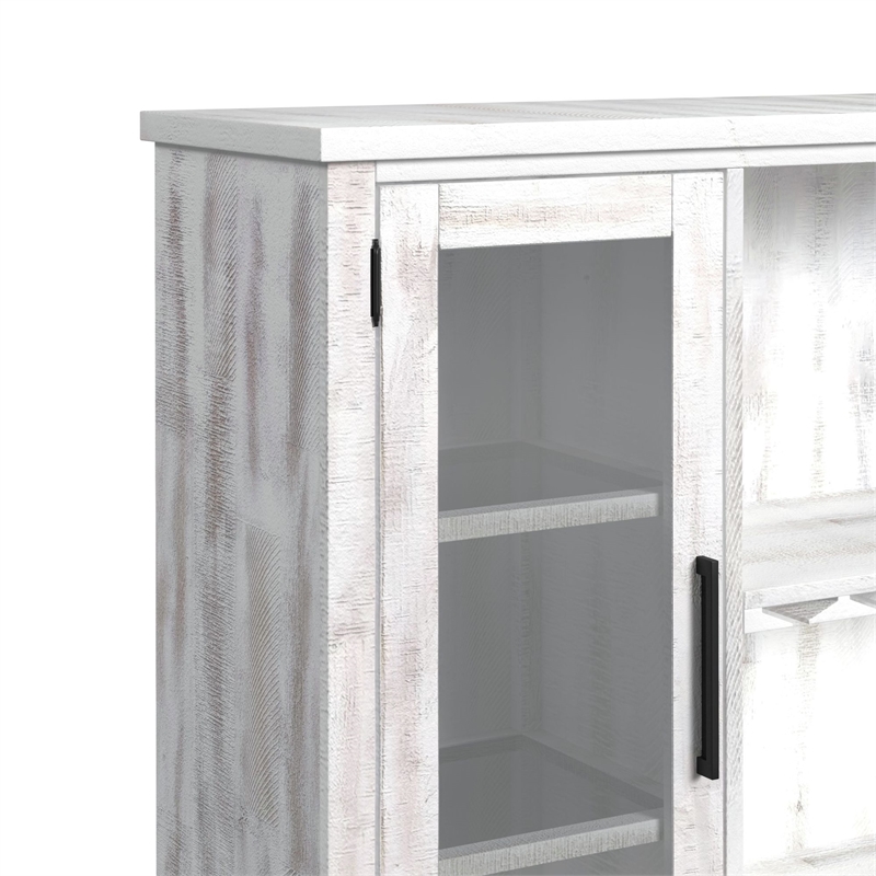 Picket House Furnishings Westwood Buffet & Hutch with LED in Rustic White