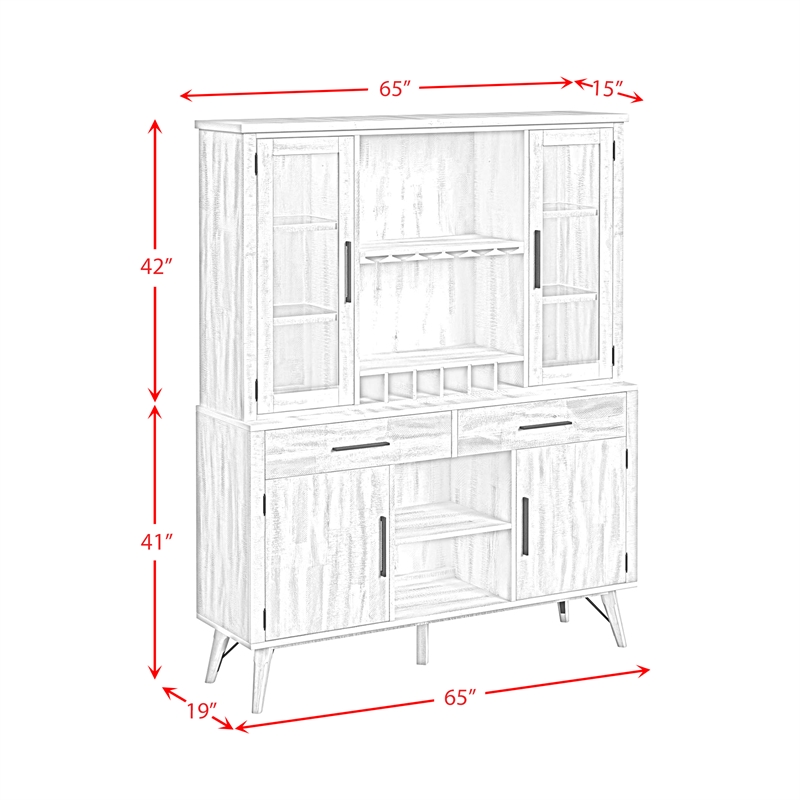 Picket House Furnishings Westwood Buffet & Hutch with LED in Rustic White