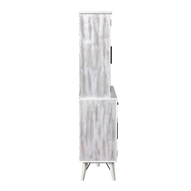 Picket House Furnishings Westwood Buffet & Hutch with LED in Rustic White