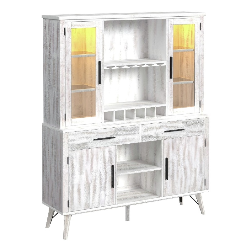 Picket House Furnishings Westwood Buffet & Hutch with LED in Rustic White