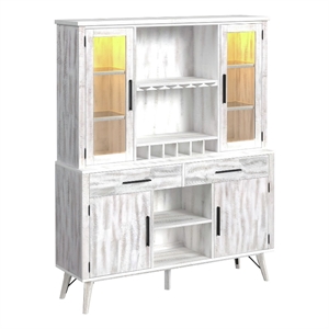 Picket House Furnishings Westwood Buffet & Hutch with LED in Rustic White