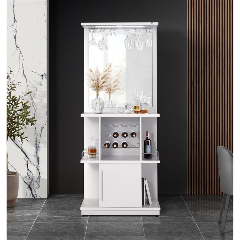 Picket House Furnishings Gwendolyn Wine Cabinet with Light in Glossy White