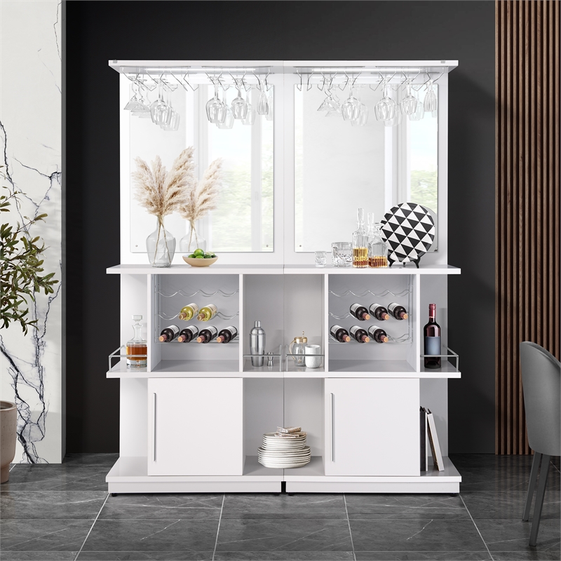 Picket House Furnishings Gwendolyn Wine Cabinet with Light in Glossy White