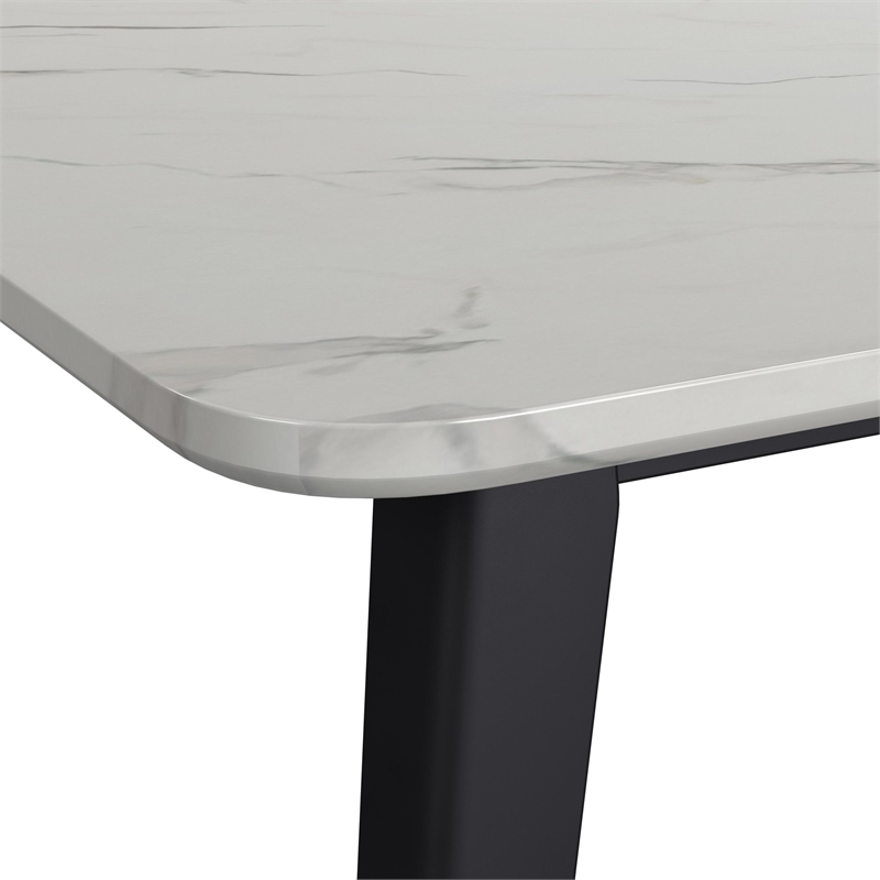 Picket House Furnishings Megan Dining Table with White Faux Marble Top in Black