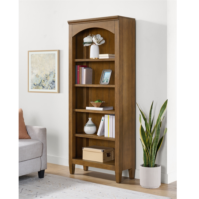 Picket House Furnishings Beth Open Bookcase in Brown Oak