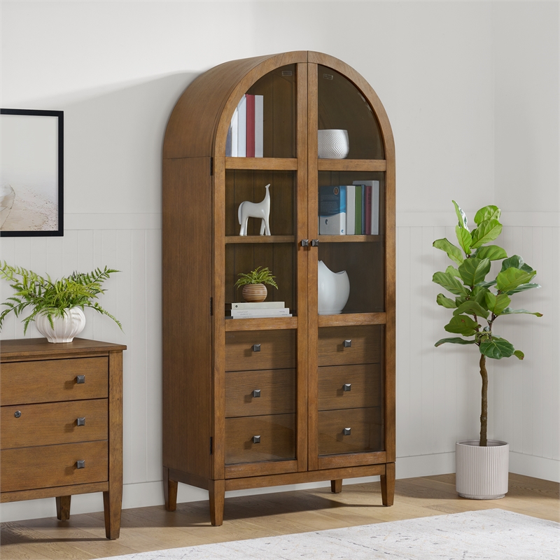 Picket House Furnishings Beth Display Cabinet in Brown Oak