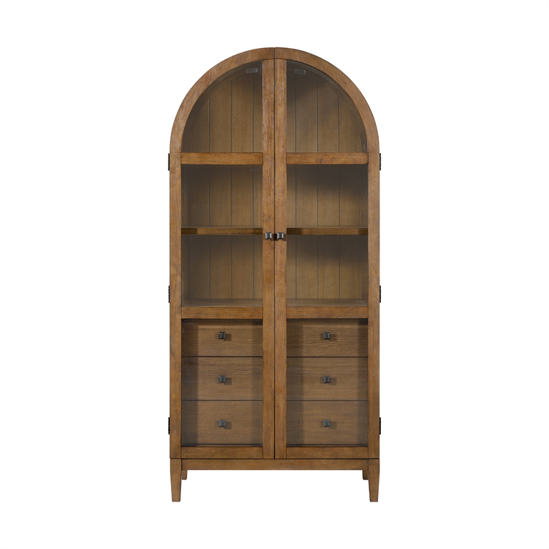 Picket House Furnishings Beth Display Cabinet in Brown Oak