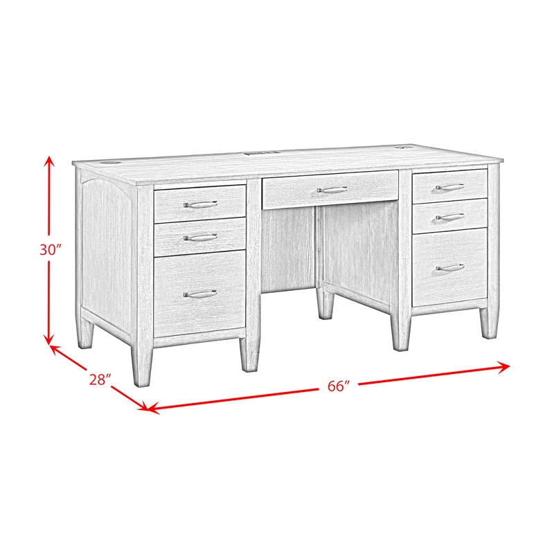 Picket House Furnishings Beth Double Pedestal Desk with Power/USB in Brown Oak