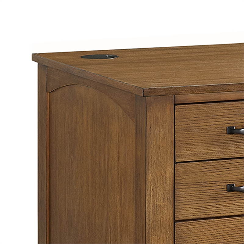 Picket House Furnishings Beth Double Pedestal Desk with Power/USB in Brown Oak