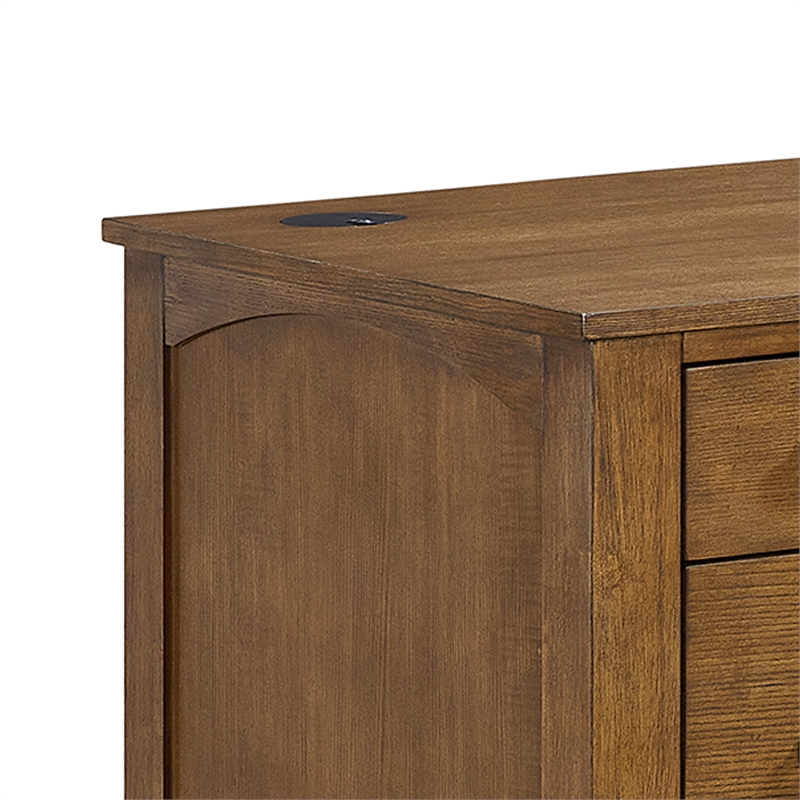 Picket House Furnishings Beth Half Pedestal Desk with Power/USB in Brown Oak