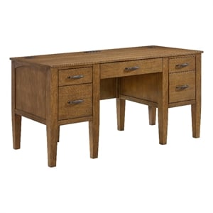 Picket House Furnishings Beth Half Pedestal Desk with Power/USB in Brown Oak