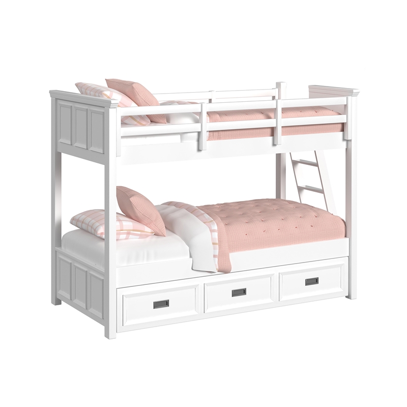 Brooklyn Kids Twin Over Twin Bunk with Ladder & Trundle 3PC Bedroom Set in White