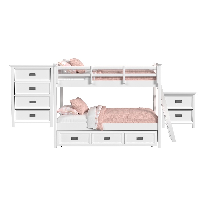 Brooklyn Kids Twin Over Twin Bunk with Ladder & Trundle 3PC Bedroom Set in White