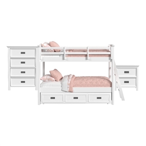 Brooklyn Kids Twin Over Twin Bunk with Ladder & Trundle 3PC Bedroom Set in White