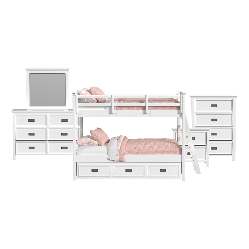 Brooklyn Kids Twin Over Twin Bunk with Ladder & Trundle 5PC Bedroom Set in White