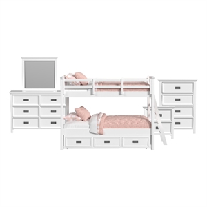 Brooklyn Kids Twin Over Twin Bunk with Ladder & Trundle 5PC Bedroom Set in White