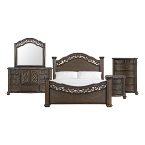 Rosalinda King Panel 5PC Bedroom Set in Mahogany