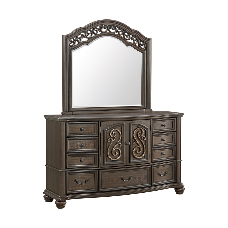 Rosalinda Queen Panel 5PC Bedroom Set in Mahogany