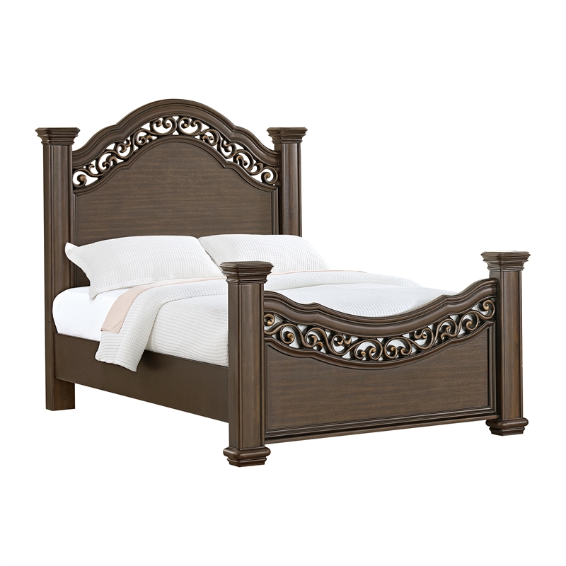 Rosalinda Queen Panel 5PC Bedroom Set in Mahogany