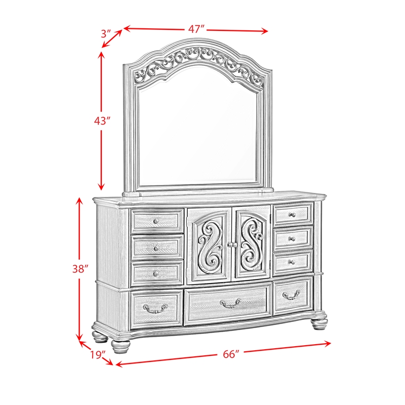 Rosalinda Queen Panel 5PC Bedroom Set in Mahogany