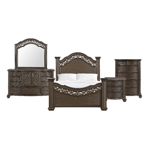 Rosalinda Queen Panel 5PC Bedroom Set in Mahogany