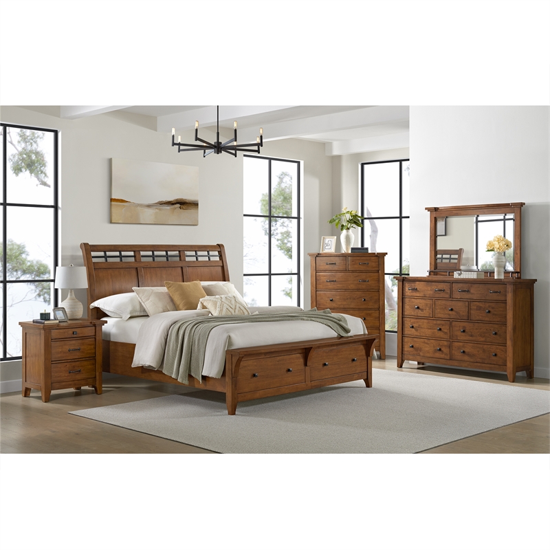 Joseph King Sleigh Storage 5PC Bedroom Set in Chestnut