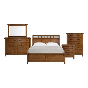 Joseph King Sleigh Storage 5PC Bedroom Set in Chestnut