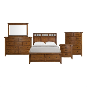 Joseph Queen Sleigh Storage 5PC Bedroom Set in Chestnut