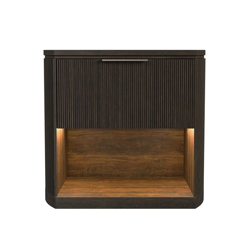 Sutton 1-Drawer Nightstand with Touch Light in Dark Brown LED