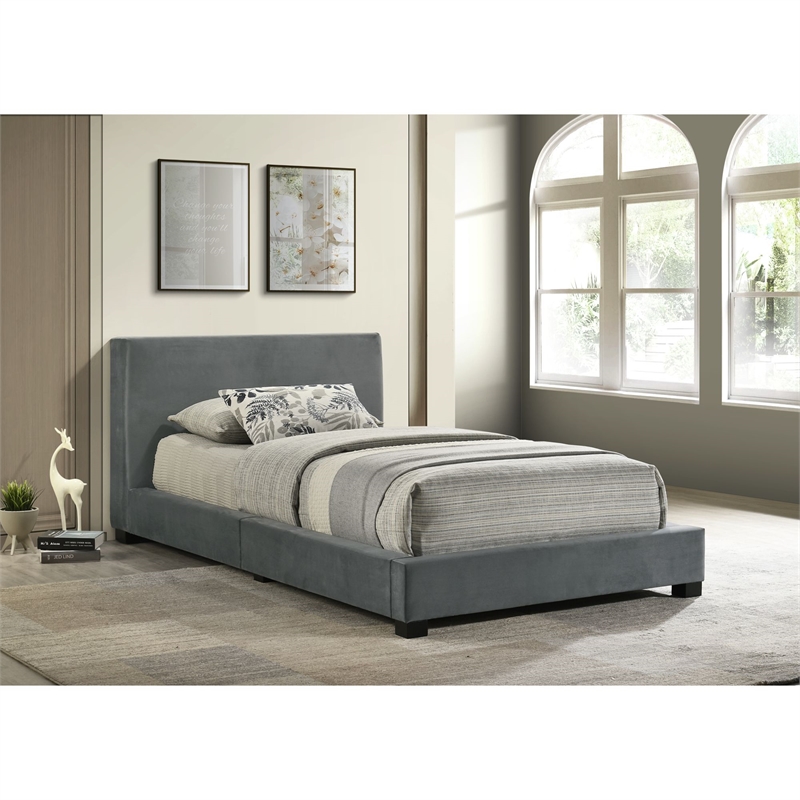 Natalie Twin Upholstered Velvet Bed in Gray