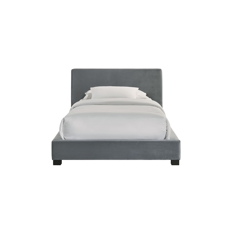 Natalie Twin Upholstered Velvet Bed in Gray