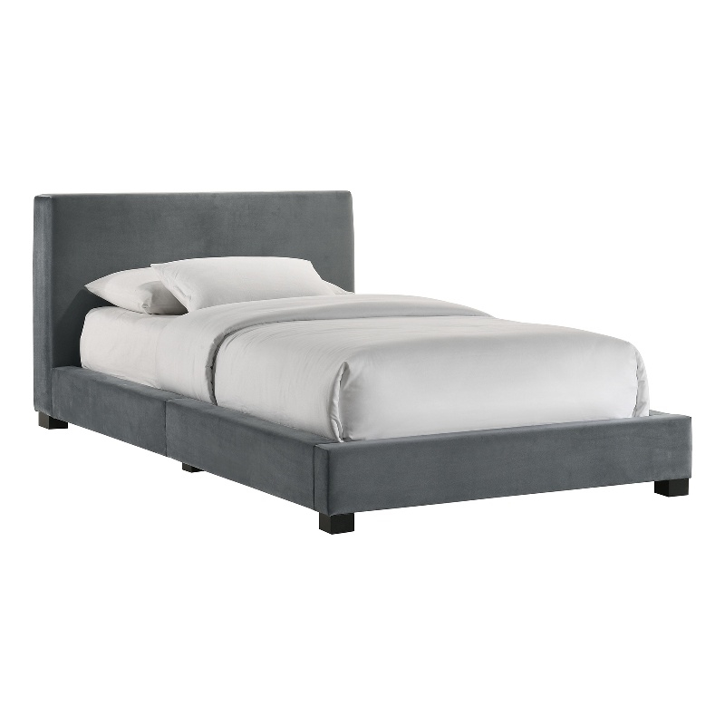 Natalie Twin Upholstered Velvet Bed in Gray