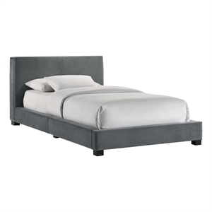 Natalie Twin Upholstered Velvet Bed in Gray