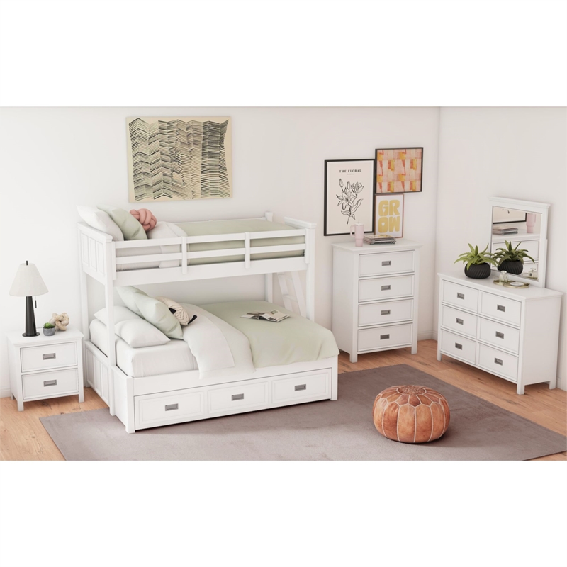Brooklyn Kids Twin Over Full Bunk with Ladder & Trundle 3PC Bedroom Set in White