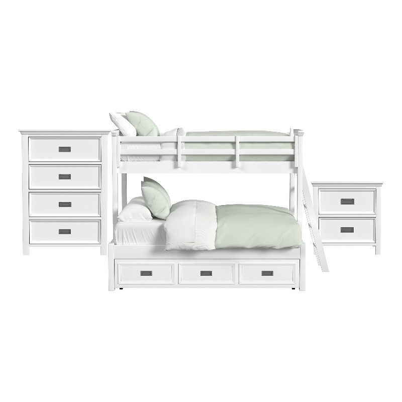 Brooklyn Kids Twin Over Full Bunk with Ladder & Trundle 3PC Bedroom Set in White