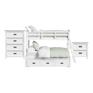 Brooklyn Kids Twin Over Full Bunk with Ladder & Trundle 3PC Bedroom Set in White