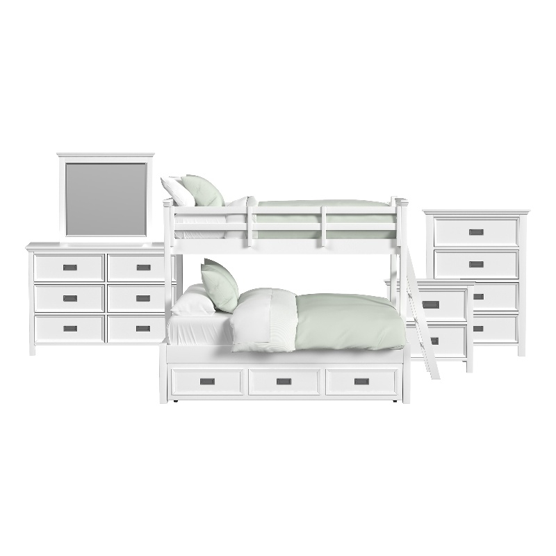 Brooklyn Kids Twin Over Full Bunk with Ladder & Trundle 5PC Bedroom Set in White