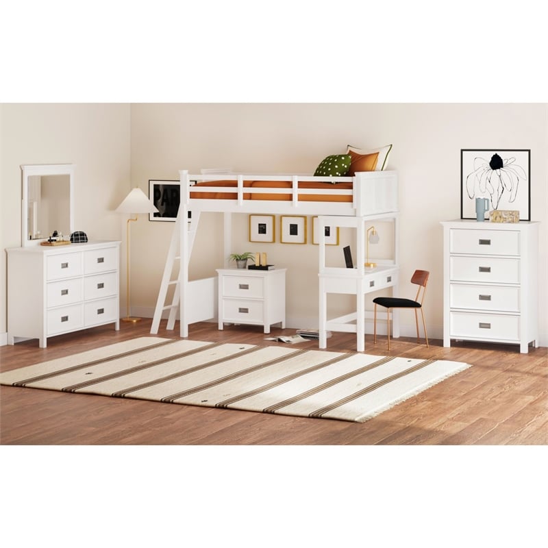 Brooklyn Kids Twin Loft with Ladder & Desk with Speaker 3PC Bedroom Set in White