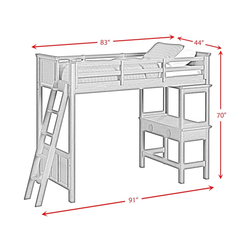 Brooklyn Kids Twin Loft with Ladder & Desk with Speaker 3PC Bedroom Set in White