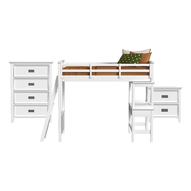 Brooklyn Kids Twin Loft with Ladder & Desk with Speaker 3PC Bedroom Set in White