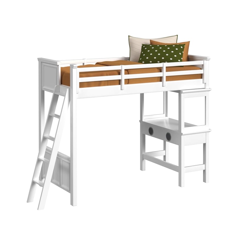 Brooklyn Kids Twin Loft with Ladder & Desk with Speaker 5PC Bedroom Set in White