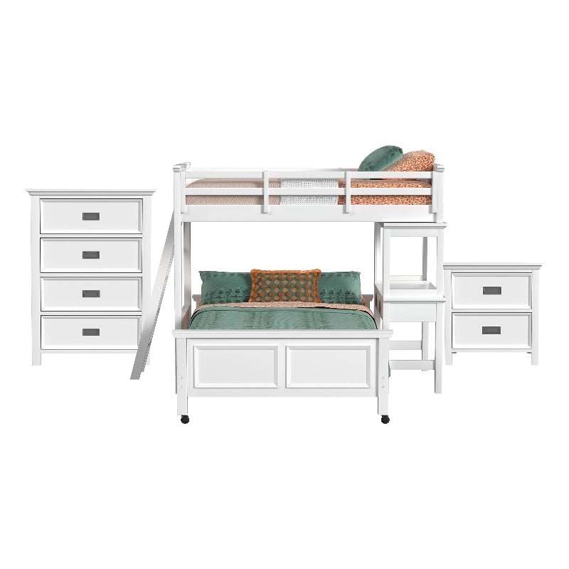 Brooklyn Kids Twin Over Full Loft - Ladder-Desk-Speaker 3PC Bedroom Set in White