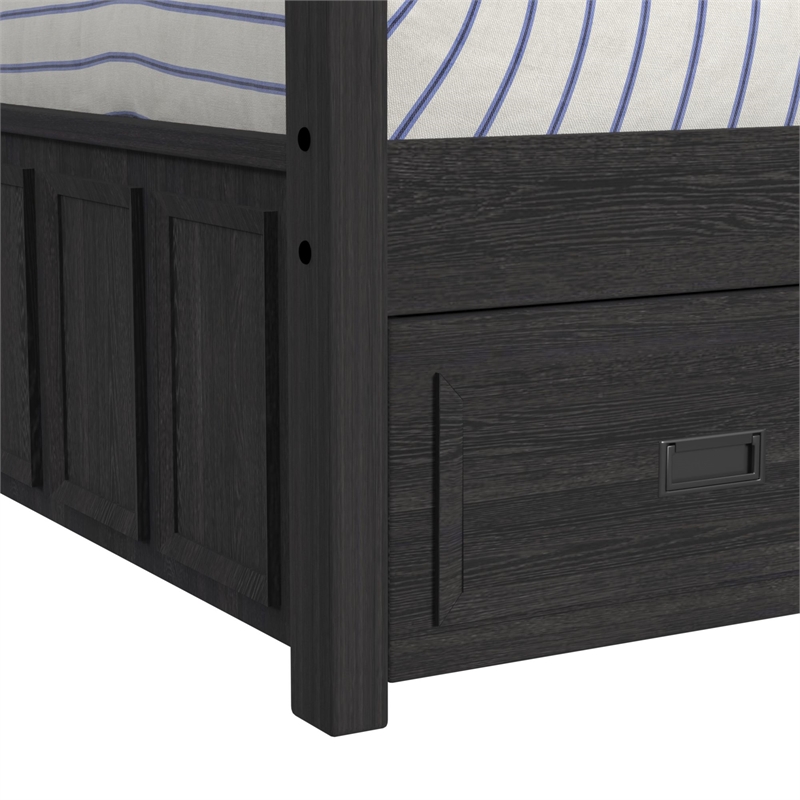 Brooklyn Kids Twin Over Twin Bunk with Ladder&Trundle 3PCBedroom Set in Charcoal