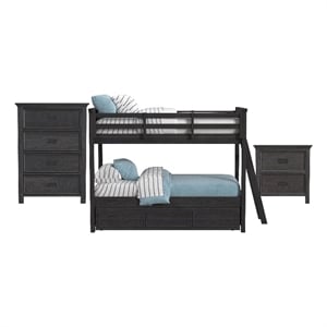 Brooklyn Kids Twin Over Twin Bunk with Ladder&Trundle 3PCBedroom Set in Charcoal