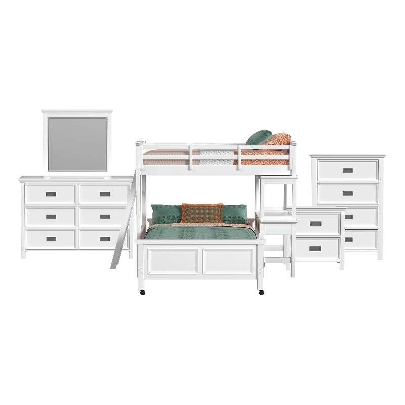 Brooklyn Kids Twin Over Full Loft - Ladder-Desk-Speaker 5PC Bedroom Set in White