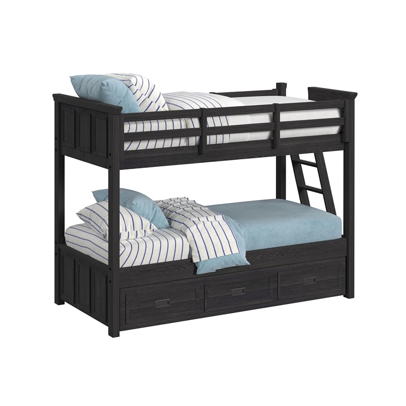 Brooklyn Kids Twin Over Twin Bunk with Ladder&Trundle 5PCBedroom Set in Charcoal